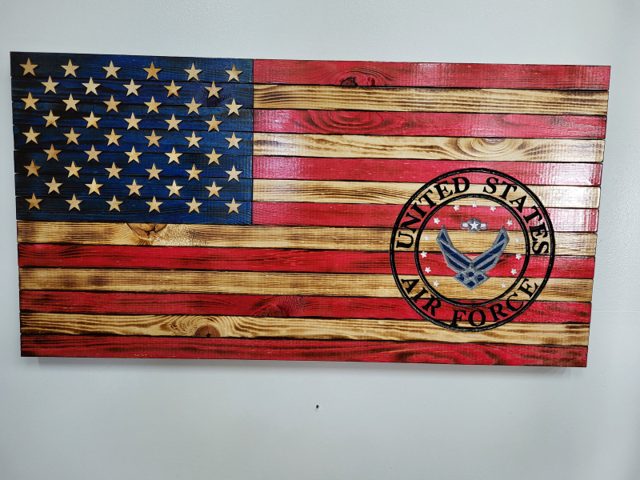 American Flag US Air Force, handmade wood piece by Silverado Wood Craft