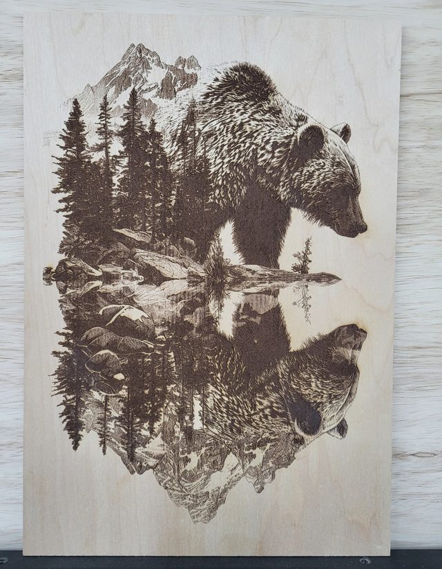 Bear Reflection, handmade wood piece by Silverado Wood Craft