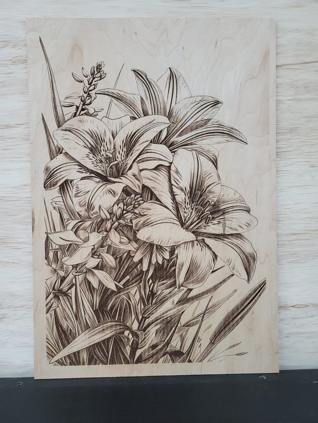 Beautiful Tiger Lily, handmade wood piece by Silverado Wood Craft