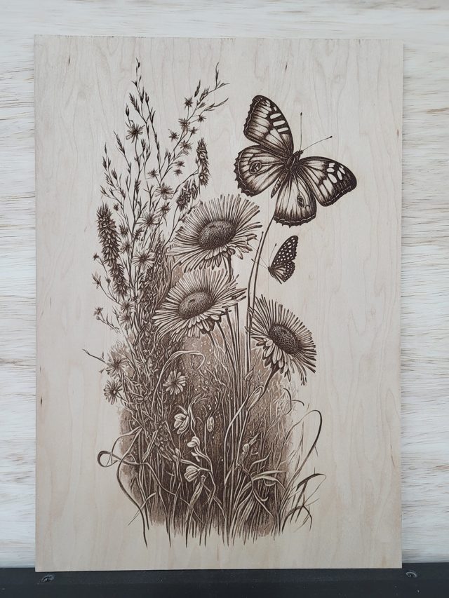 Butterfly Flowers, handmade wood piece by Silverado Wood Craft