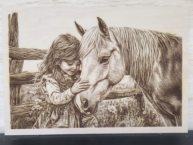 Farm Girl with Her Horse, handmade wood piece by Silverado Wood Craft