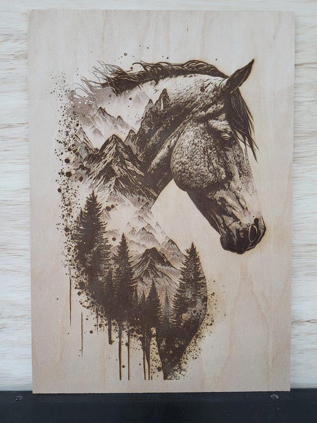 Horse & Mountains, handmade wood piece by Silverado Wood Craft