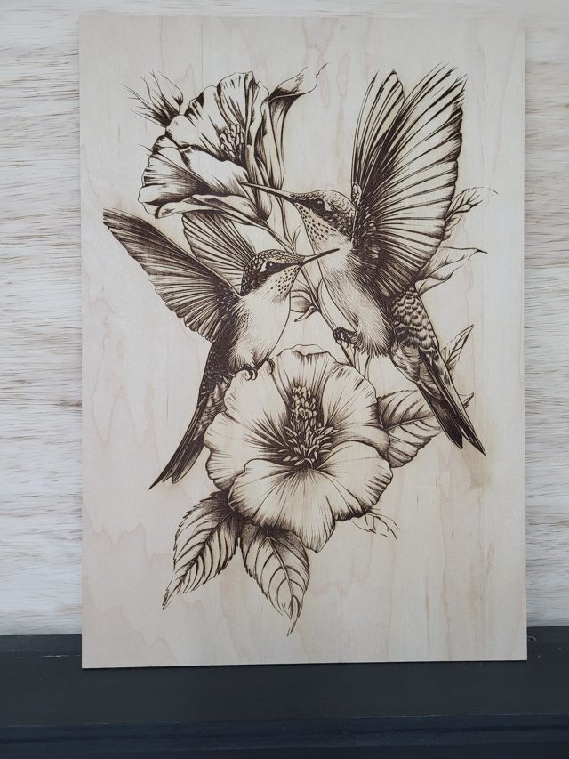 Hummingbird Friends, handmade wood piece by Silverado Wood Craft