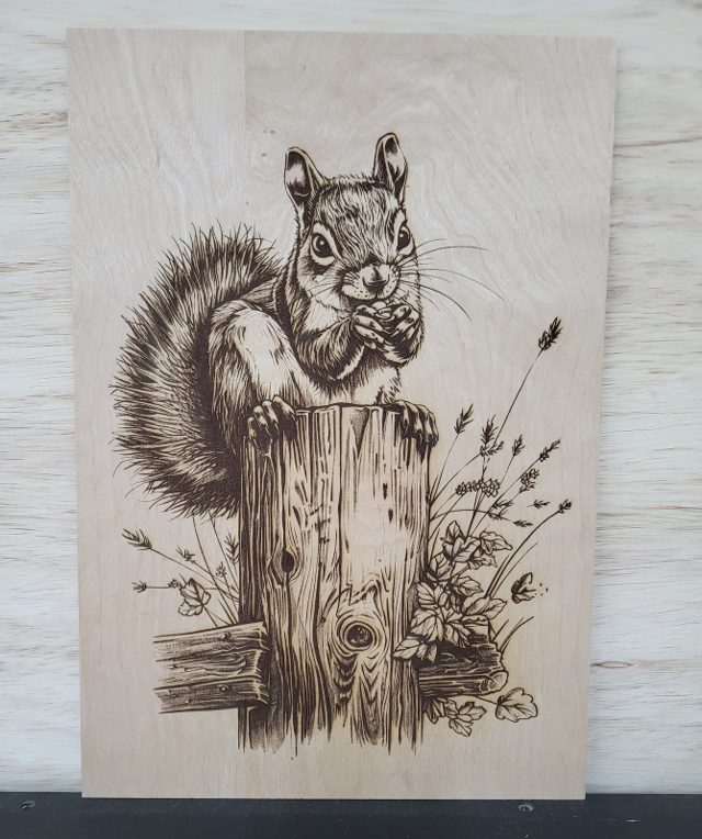 Squirrel on a Fence Post, handmade wood piece by Silverado Wood Craft